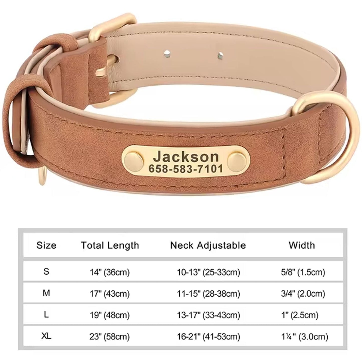 Collar de perro personalizado, de cuero sintético con grabado personalizado, con placa de identificación con grabado gratuito para perros pequeños, medianos y grandes - C1502