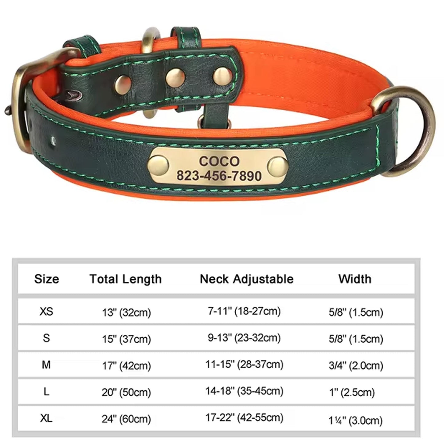 Collar de perro personalizado, de cuero sintético con grabado personalizado, con placa de identificación con grabado gratuito para perros pequeños, medianos y grandes - C1502