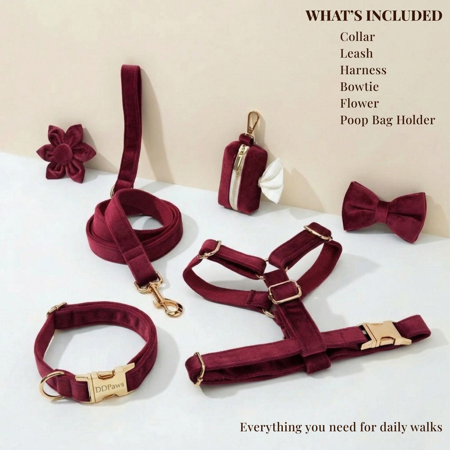 Conjunto clásico de terciopelo vino tinto personalizado