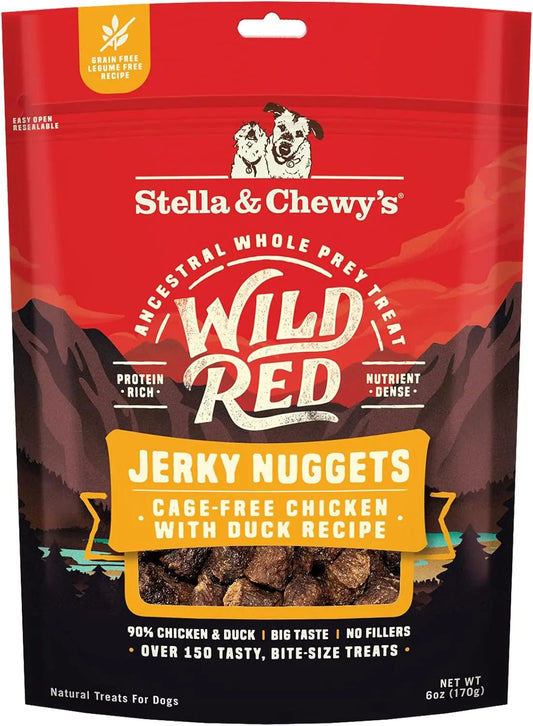 Croquettes de viande séchée Wild Red - Friandises pour chiens au poulet et au canard riches en protéines (90 %) - Sans céréales - Récompenses d'entraînement pour toutes les races - Fabriquées aux États-Unis - Sachet de 170 g