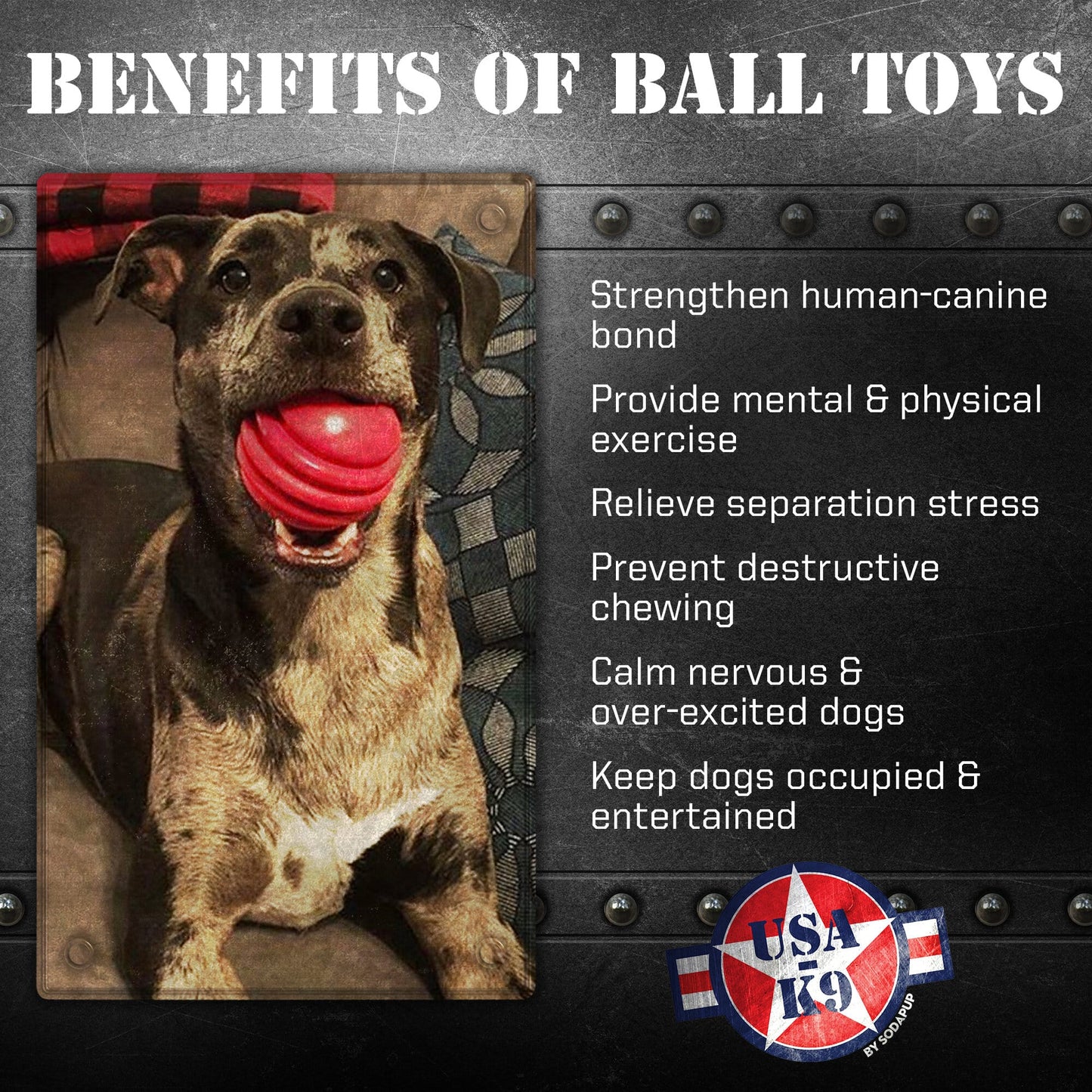 USA-K9 Stars and Stripes Rubber Dog Toy | K9 Handler Reward Toy | Red | USA Made