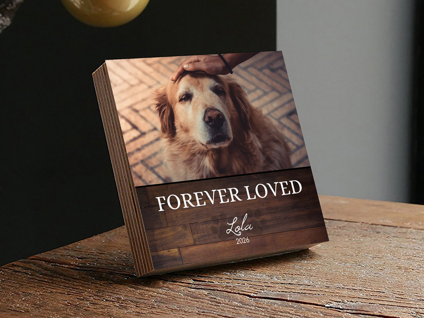 Custom Dog Memorial Photo Block with Photo, Name & Dates