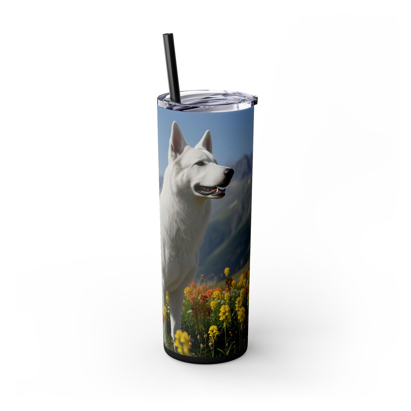 White Swiss Shepherd Dog Skinny Tumbler with Straw, 20oz