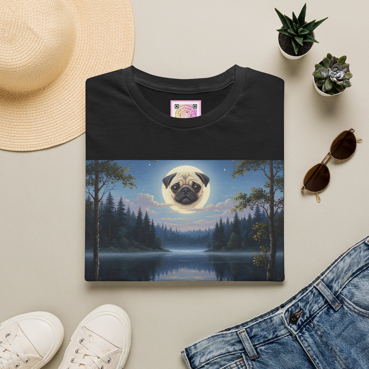 Canine Canvas Collection: Pug Moon Tee Shirt