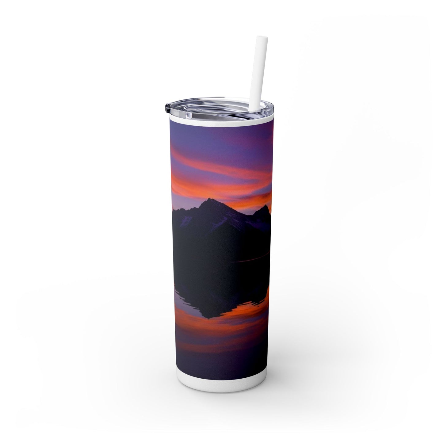 Mountain Lake Sunrise Skinny Tumbler with Straw, 20oz