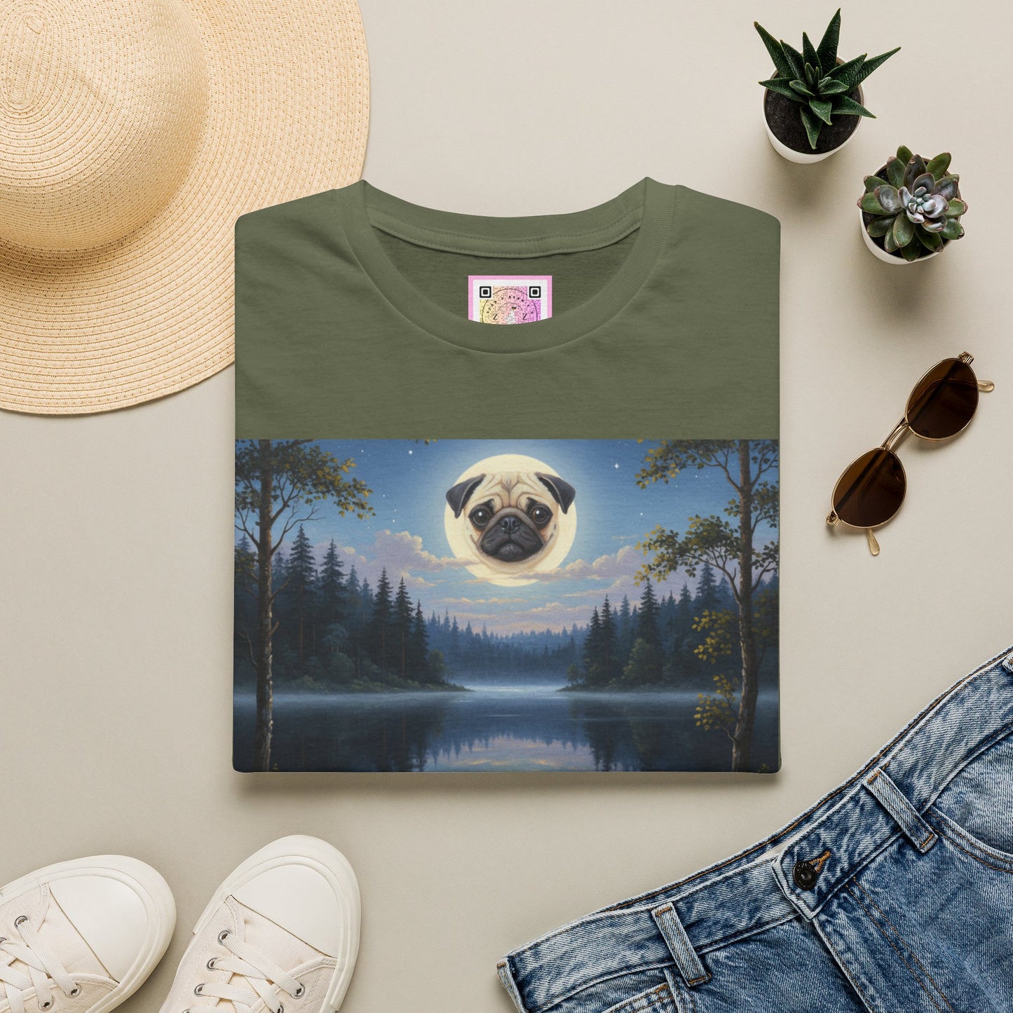Canine Canvas Collection: Pug Moon Tee Shirt