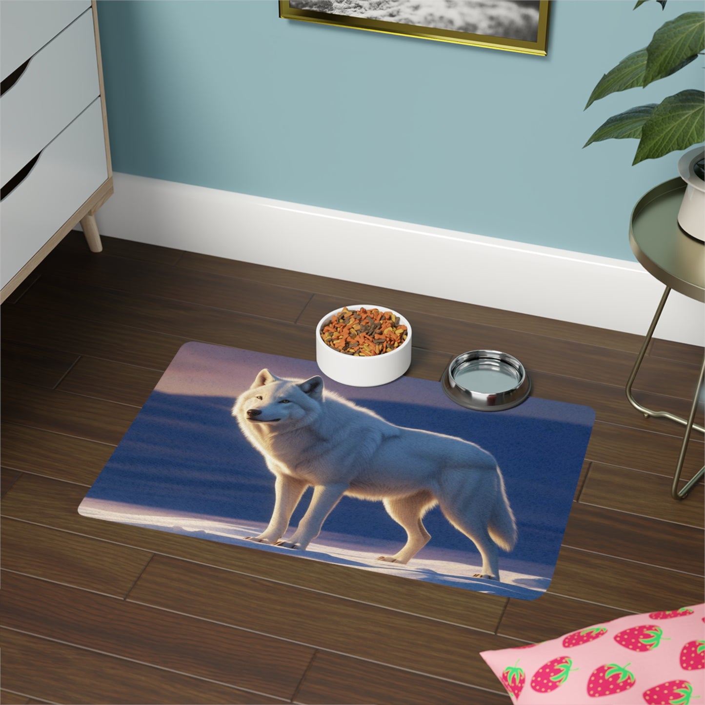 Pet Food Mat (12x18) - White Wolf