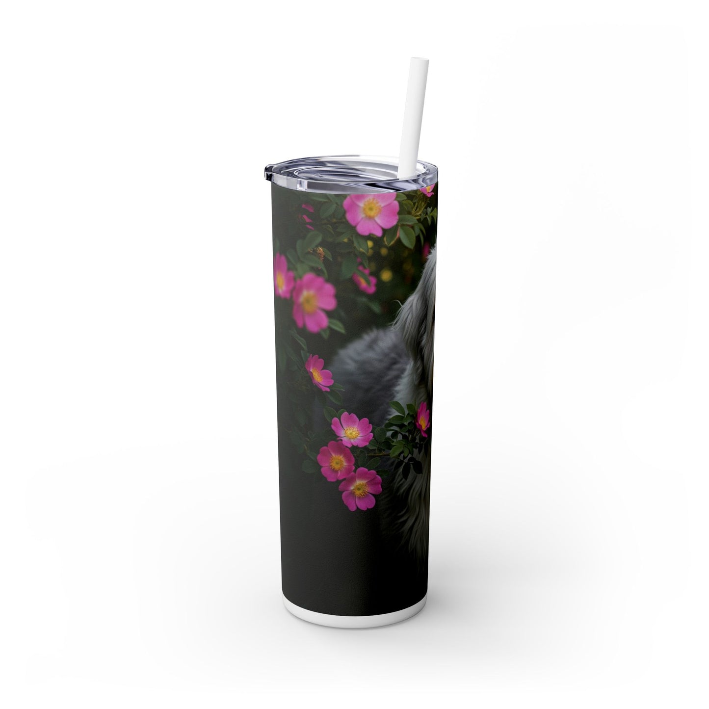 Old English Sheepdog Skinny Tumbler with Straw, 20oz