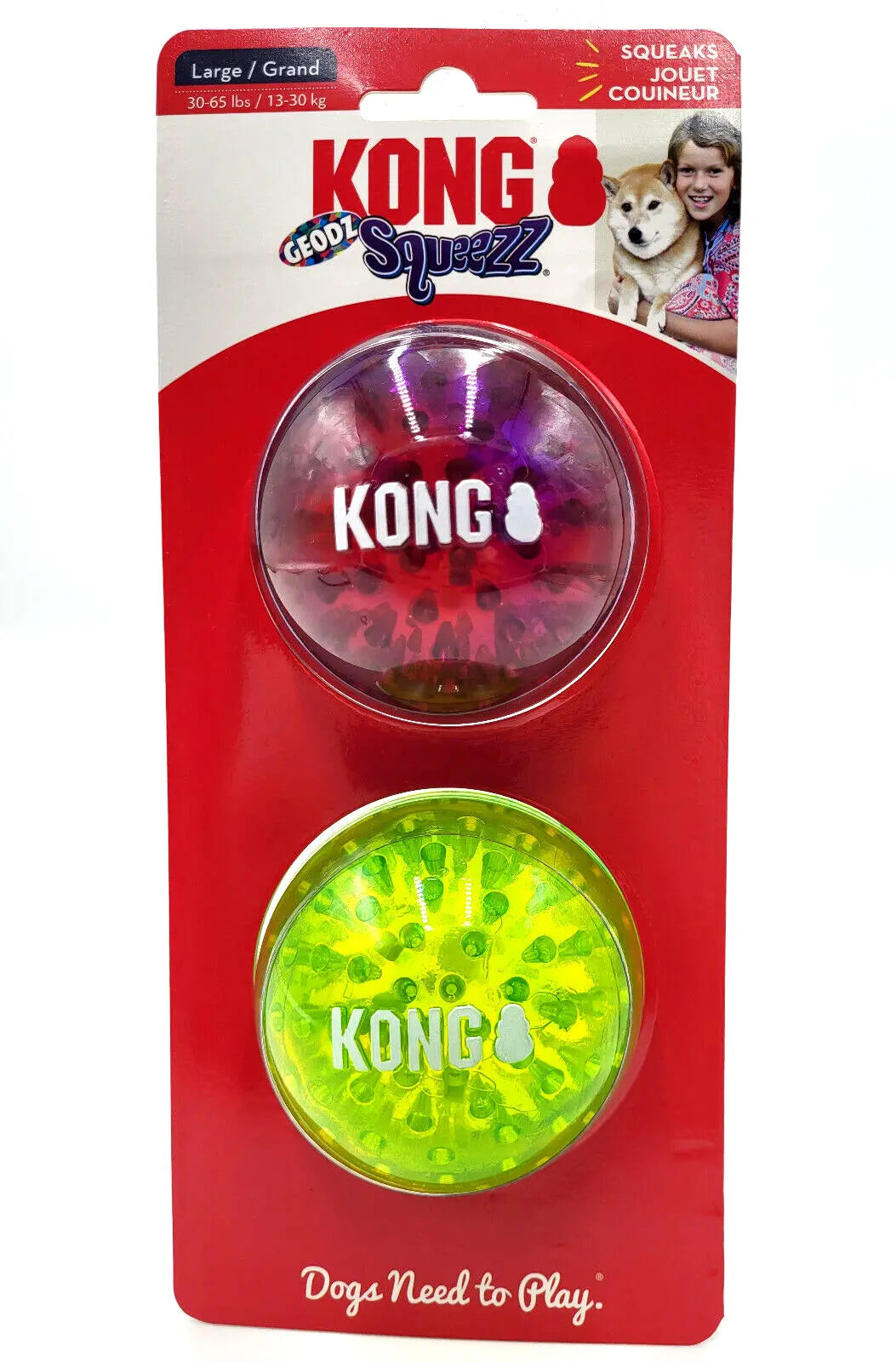 Kong Squeezz Geodz Balls - Juguete flotante para perros (2 unidades, 7,6 cm, colores variados)