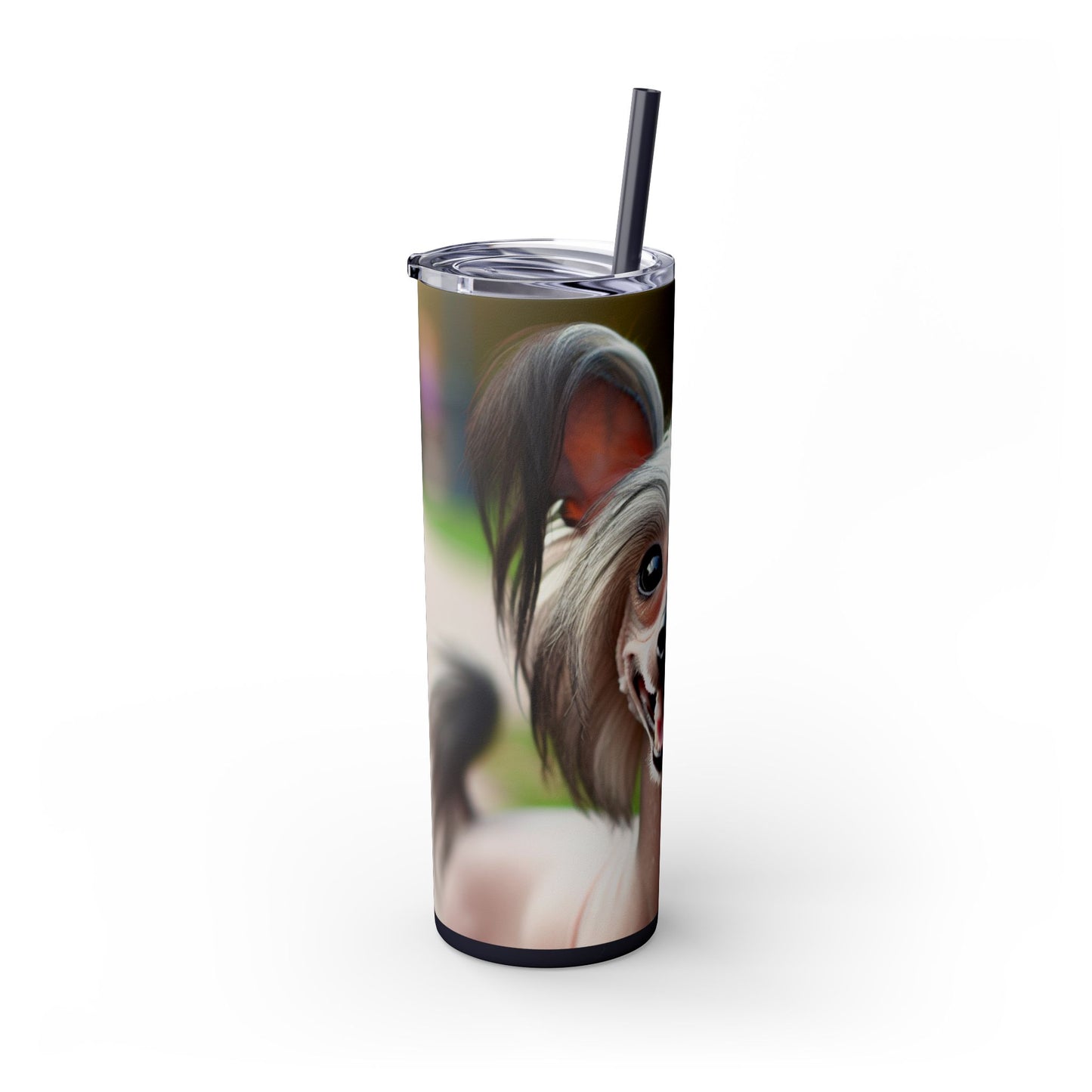 Gobelet isotherme à motif chien chinois à crête avec paille, 590 ml