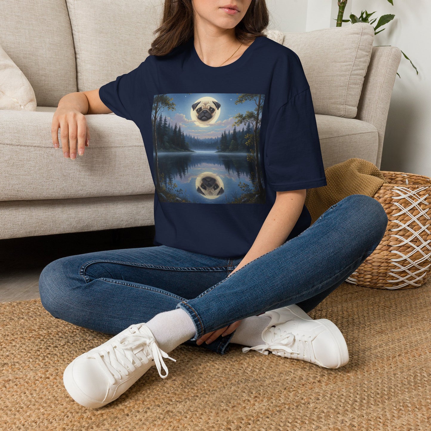 Canine Canvas Collection: Pug Moon Tee Shirt