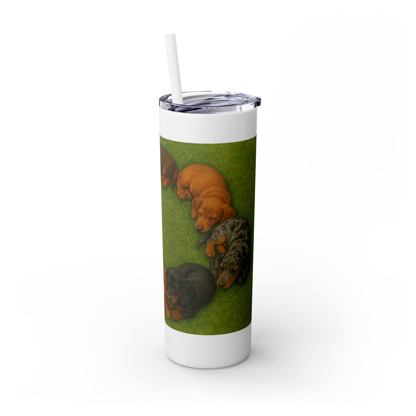 Gobelet isotherme avec paille, motif chiots teckels, 590 ml