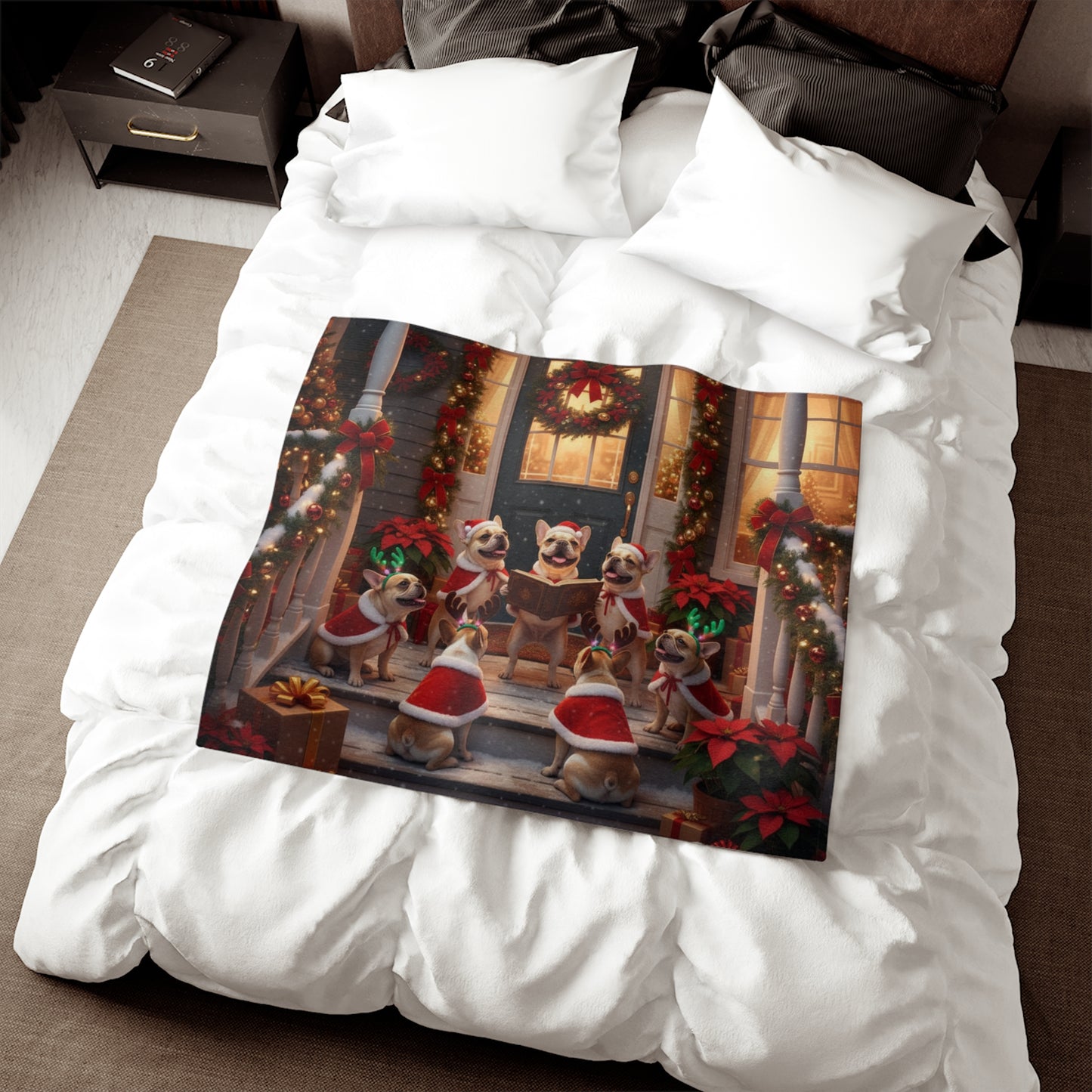 French Bulldogs Holiday Caroling Blanket