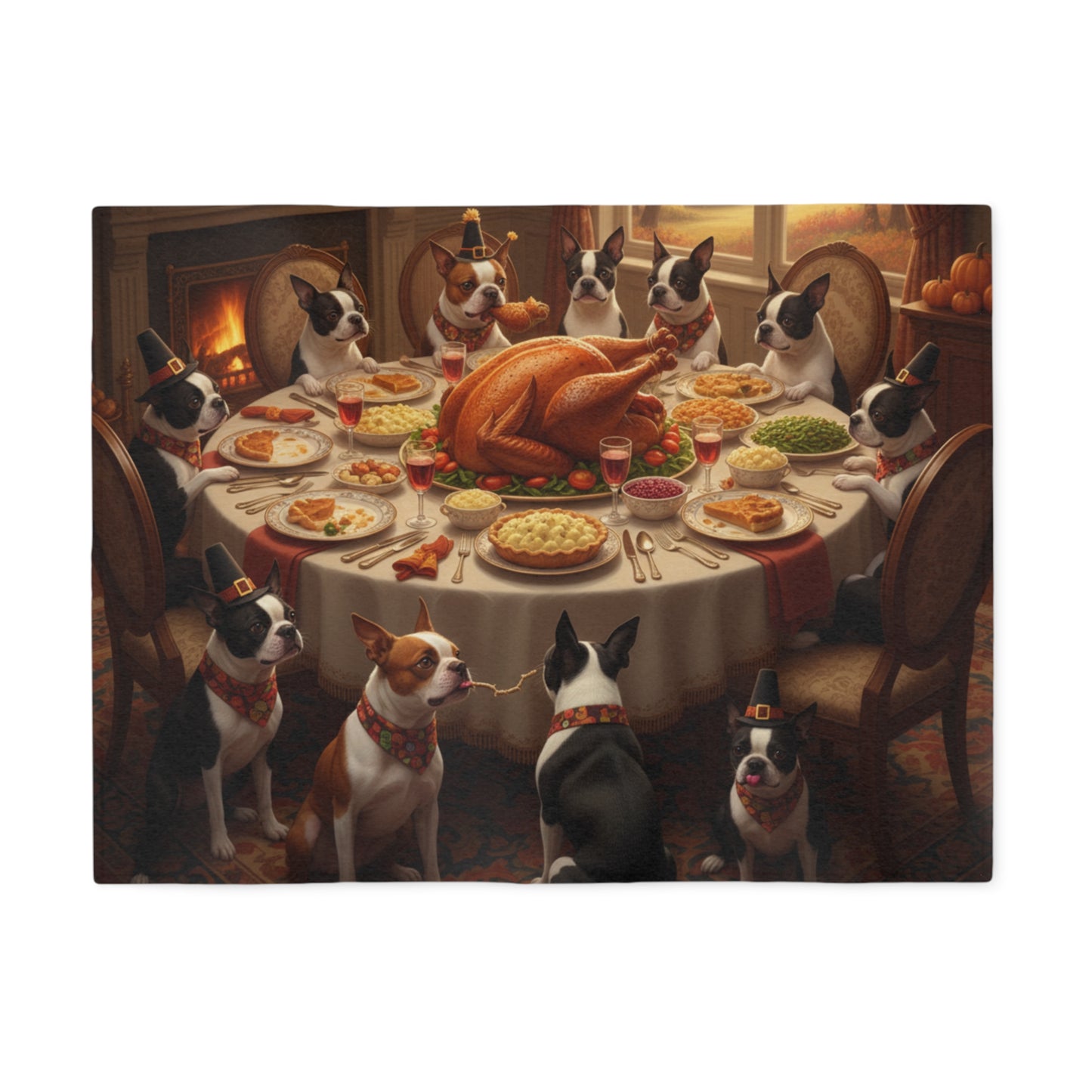 Boston Terrier Thanksgiving Dinner Blanket