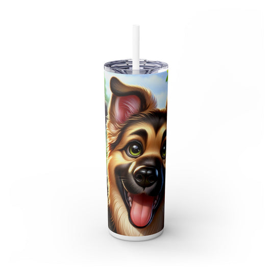 German Shepherd Skinny Tumbler with Straw, 20oz