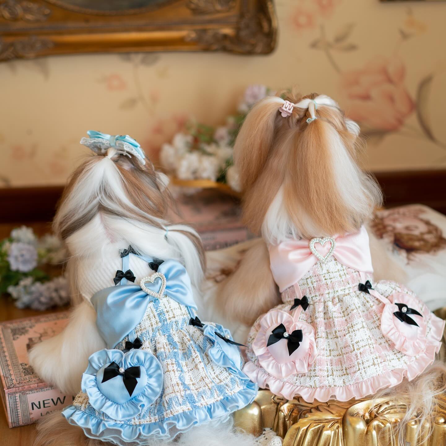 Luxury Tweed Dog Dress with Satin Bow | Designer Princess Puppy Dress for Small Dogs
