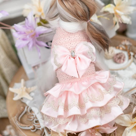 Luxury design high quality dog dress lace big bow