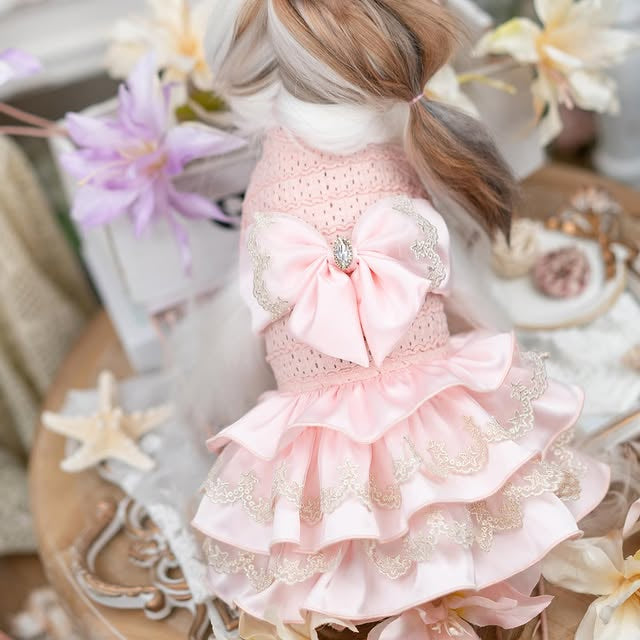 Luxury Princess Dog Dress with Big Bow | Lace Ruffle Puppy Party Dress
