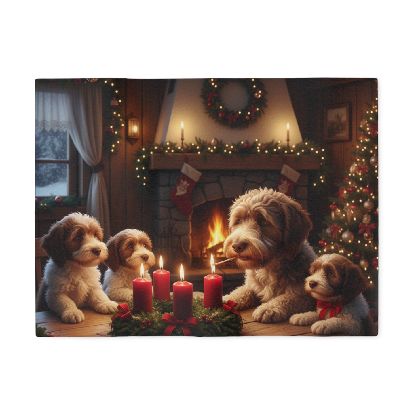 Lagotto Romagnolos Lighting an Advent Candle Blanket