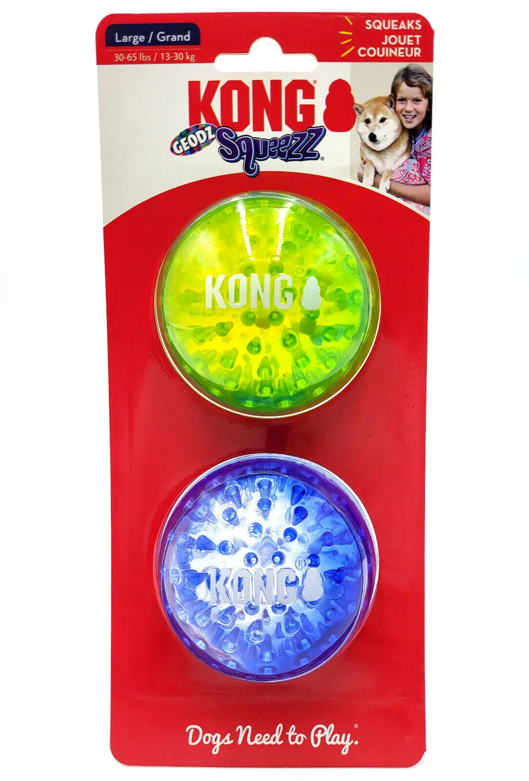 Kong Squeezz Geodz Balls - Juguete flotante para perros (2 unidades, 7,6 cm, colores variados)