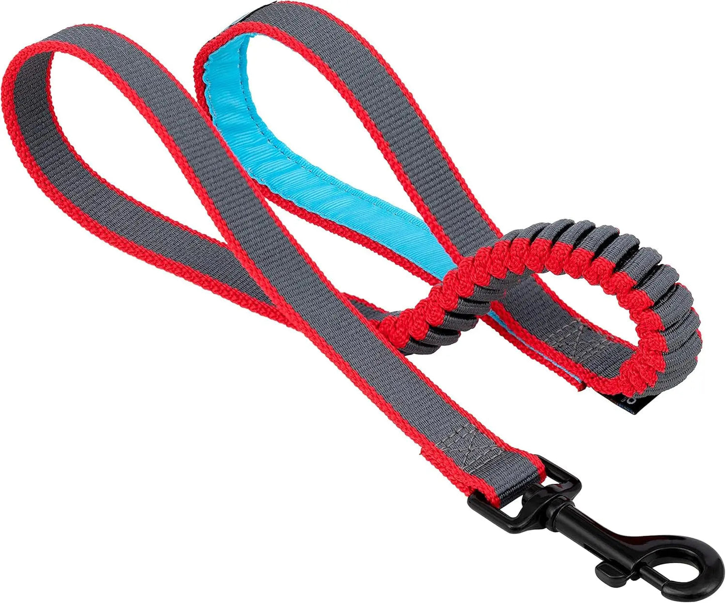 Correa elástica para perros, 30 pulgadas, azul/gris, asa acolchada, cuerda elástica para facilitar el tirón.