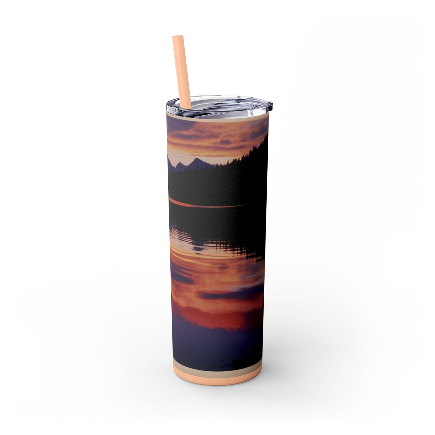 Mountain Lake Sunrise Skinny Tumbler with Straw, 20oz