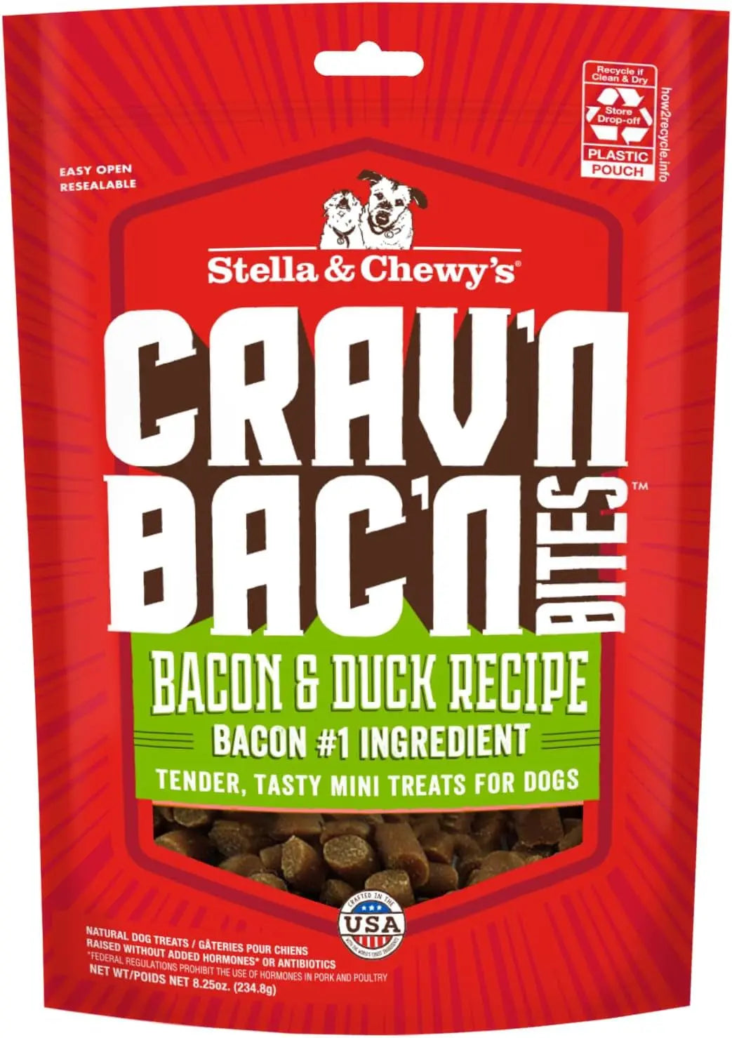 Friandises d'entraînement pour chiens - Crav'N Bac'N Bouchées moelleuses au bacon et au canard - Qualité supérieure, fabriquées aux États-Unis - Récompenses faibles en calories - 232 g