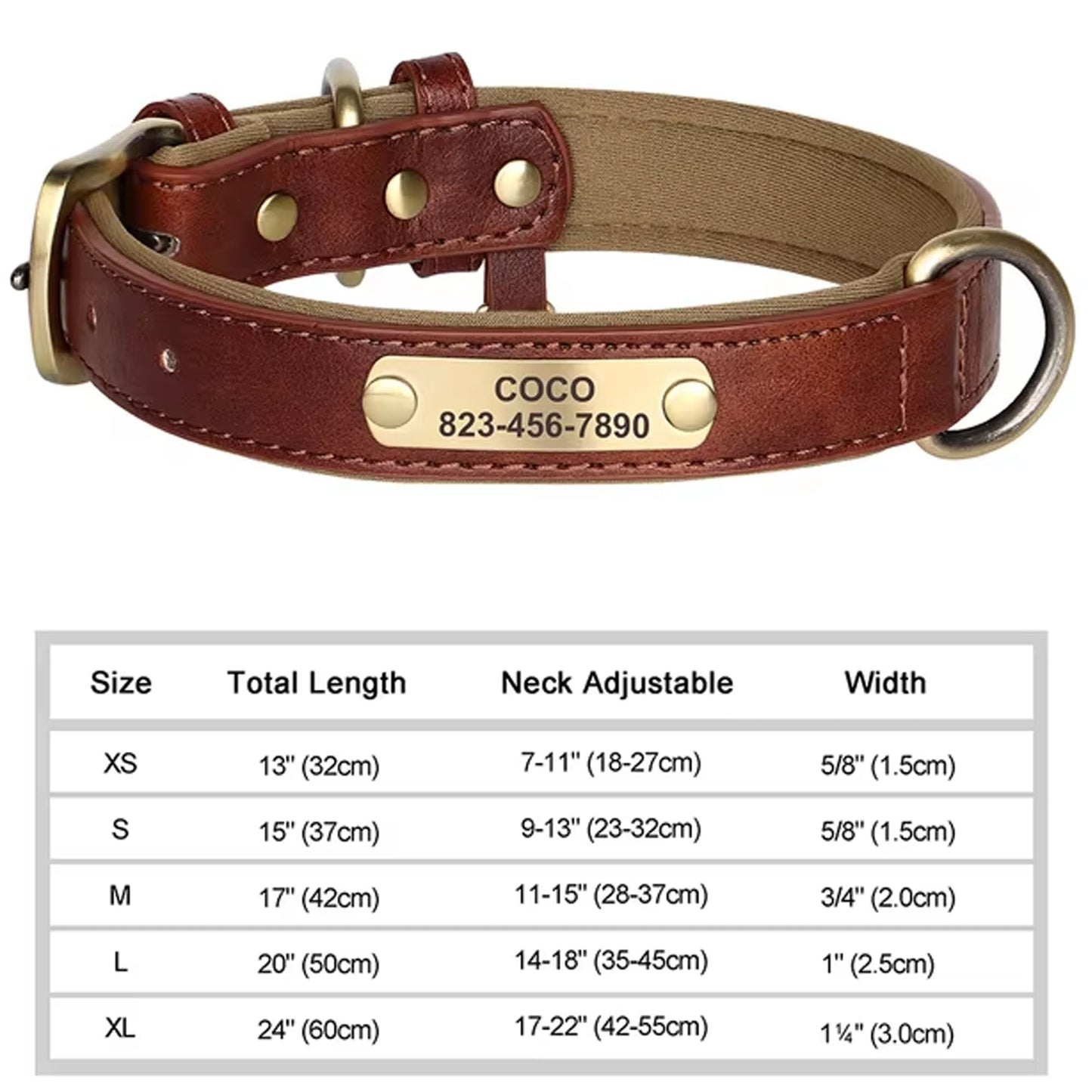 Collar de perro personalizado, de cuero sintético con grabado personalizado, con placa de identificación con grabado gratuito para perros pequeños, medianos y grandes - C1502