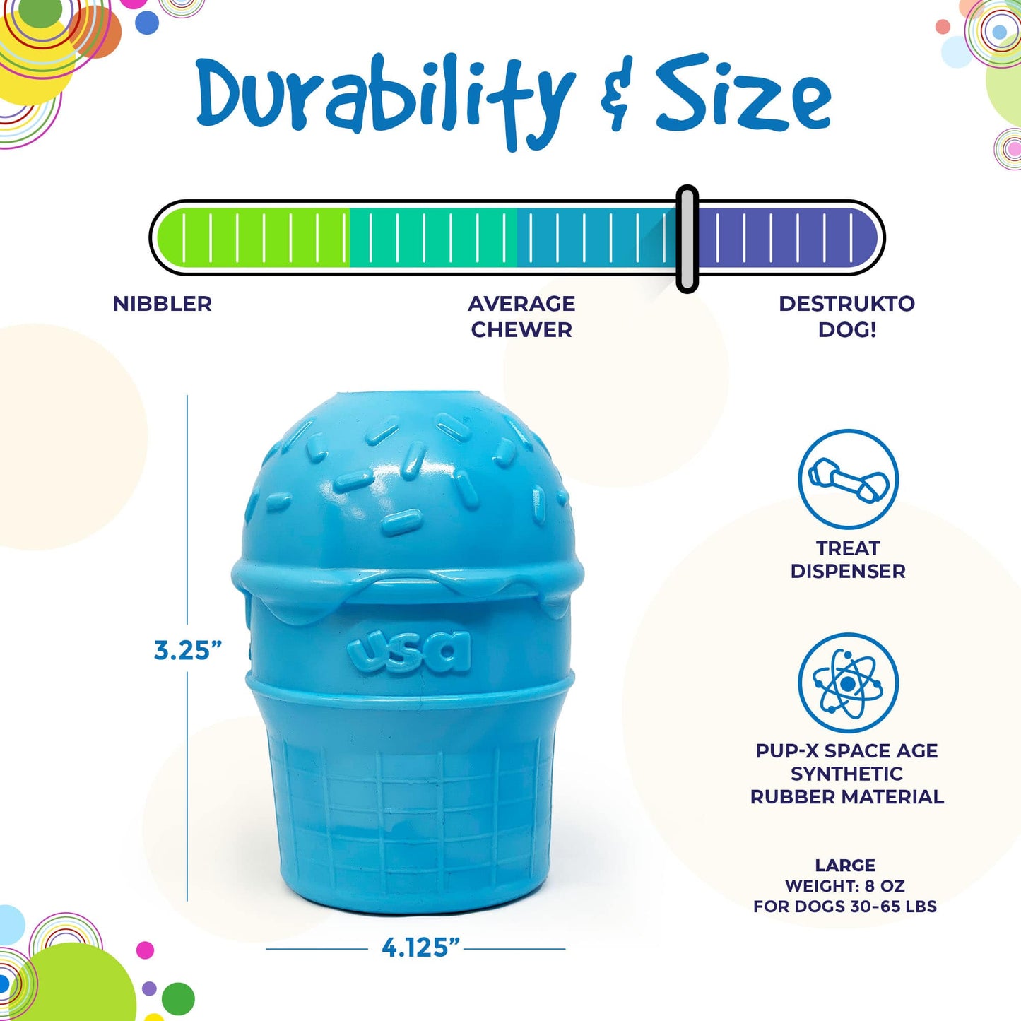 Ice Cream Cone Rubber Dog Chew Toy for Power Chewers | USA Made | SodaPup