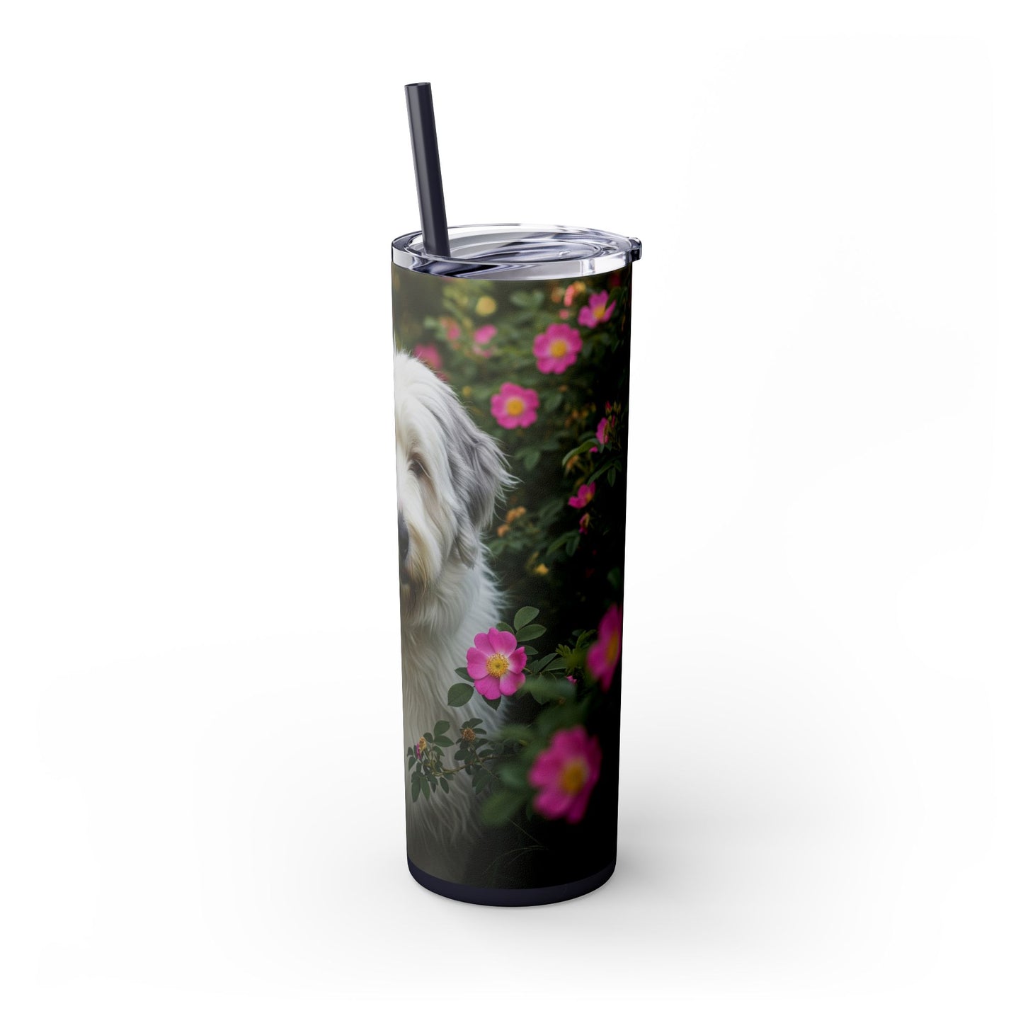 Old English Sheepdog Skinny Tumbler with Straw, 20oz