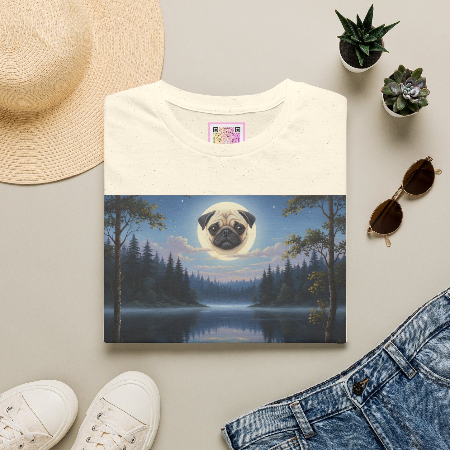 Canine Canvas Collection: Pug Moon Tee Shirt