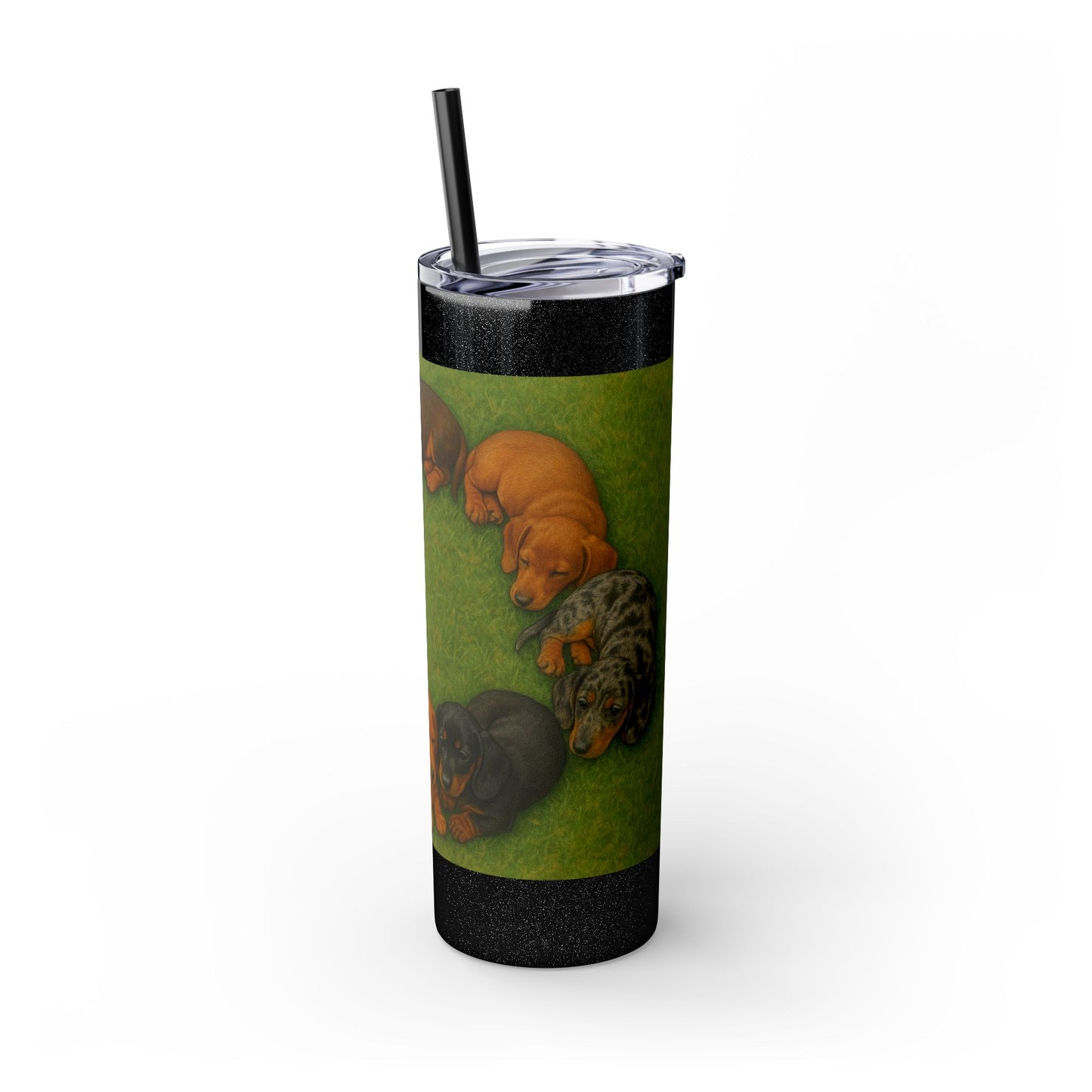 Gobelet isotherme avec paille, motif chiots teckels, 590 ml