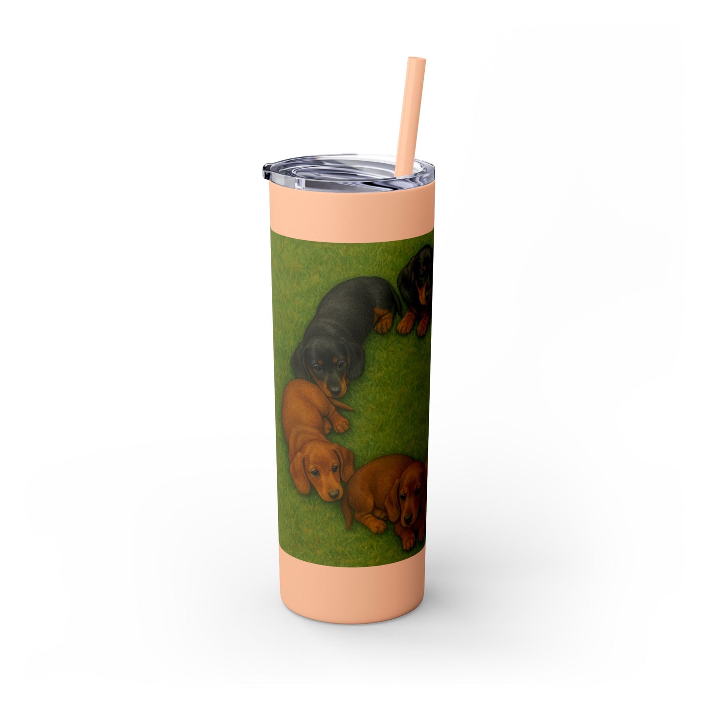 Gobelet isotherme avec paille, motif chiots teckels, 590 ml