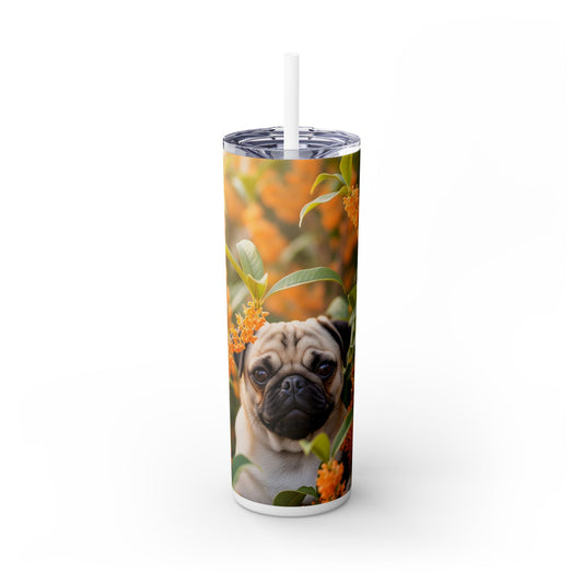 Pug Skinny Tumbler with Straw, 20oz