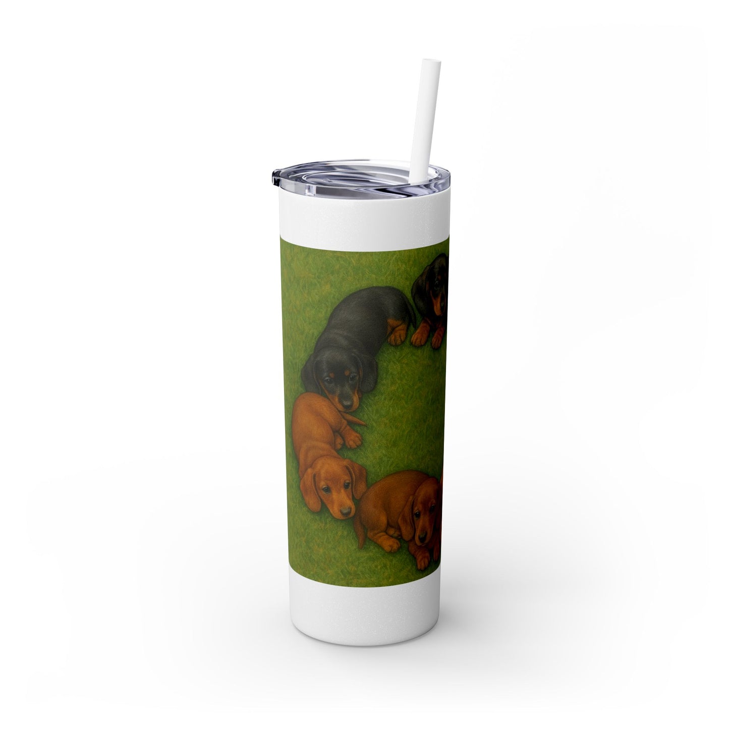 Gobelet isotherme avec paille, motif chiots teckels, 590 ml