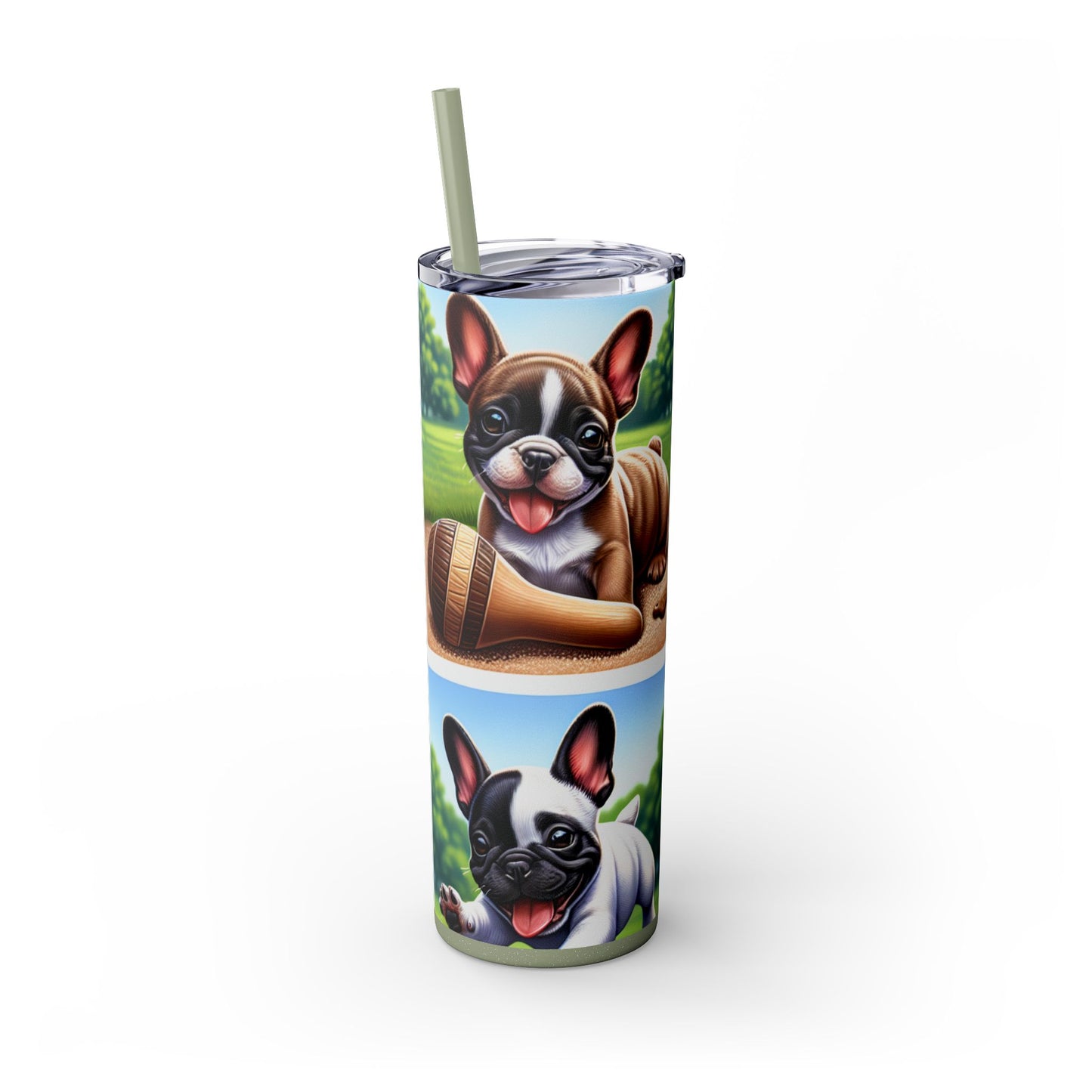 French Bulldog Skinny Tumbler with Straw, 20oz