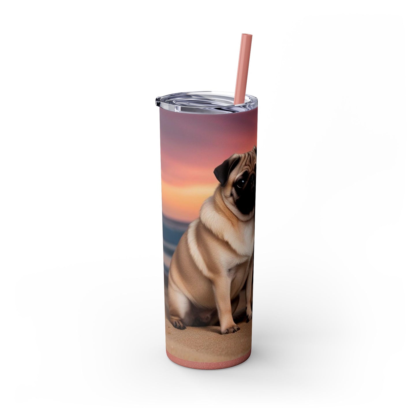 Pug Love Skinny Tumbler with Straw, 20oz