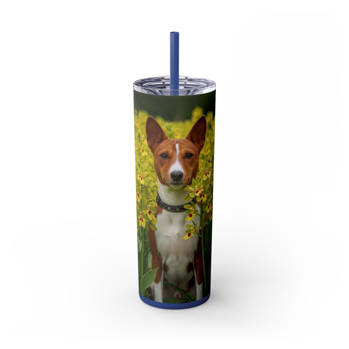 Basenji Skinny Tumbler with Straw, 20oz