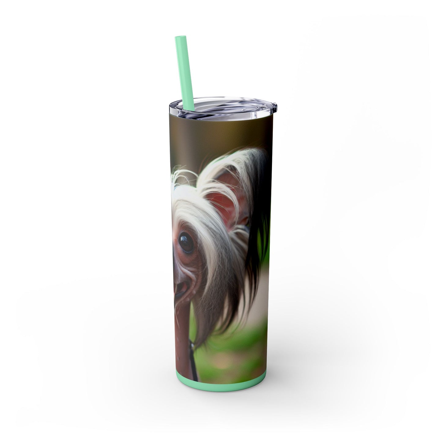 Gobelet isotherme à motif chien chinois à crête avec paille, 590 ml