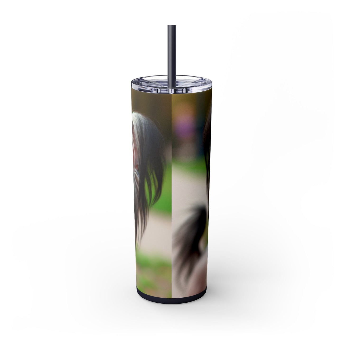 Gobelet isotherme à motif chien chinois à crête avec paille, 590 ml