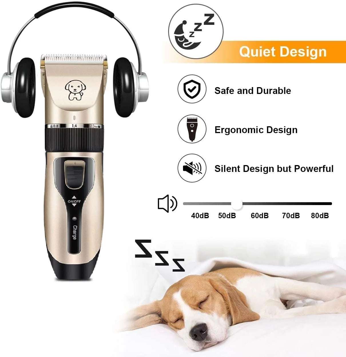 Tondeuse rechargeable pour chiens, tondeuse silencieuse pour animaux de compagnie, kit de toilettage sans fil professionnel avec peigne et ciseaux pour chiens, chats et autres animaux.