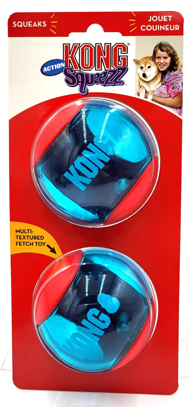 Balle d'action KONG Squeezz rouge, lot de 2, grande, jouet à lancer pour chien qui couine, 7,6 cm 