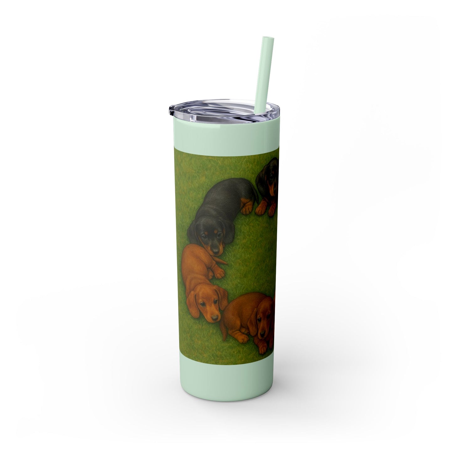 Gobelet isotherme avec paille, motif chiots teckels, 590 ml