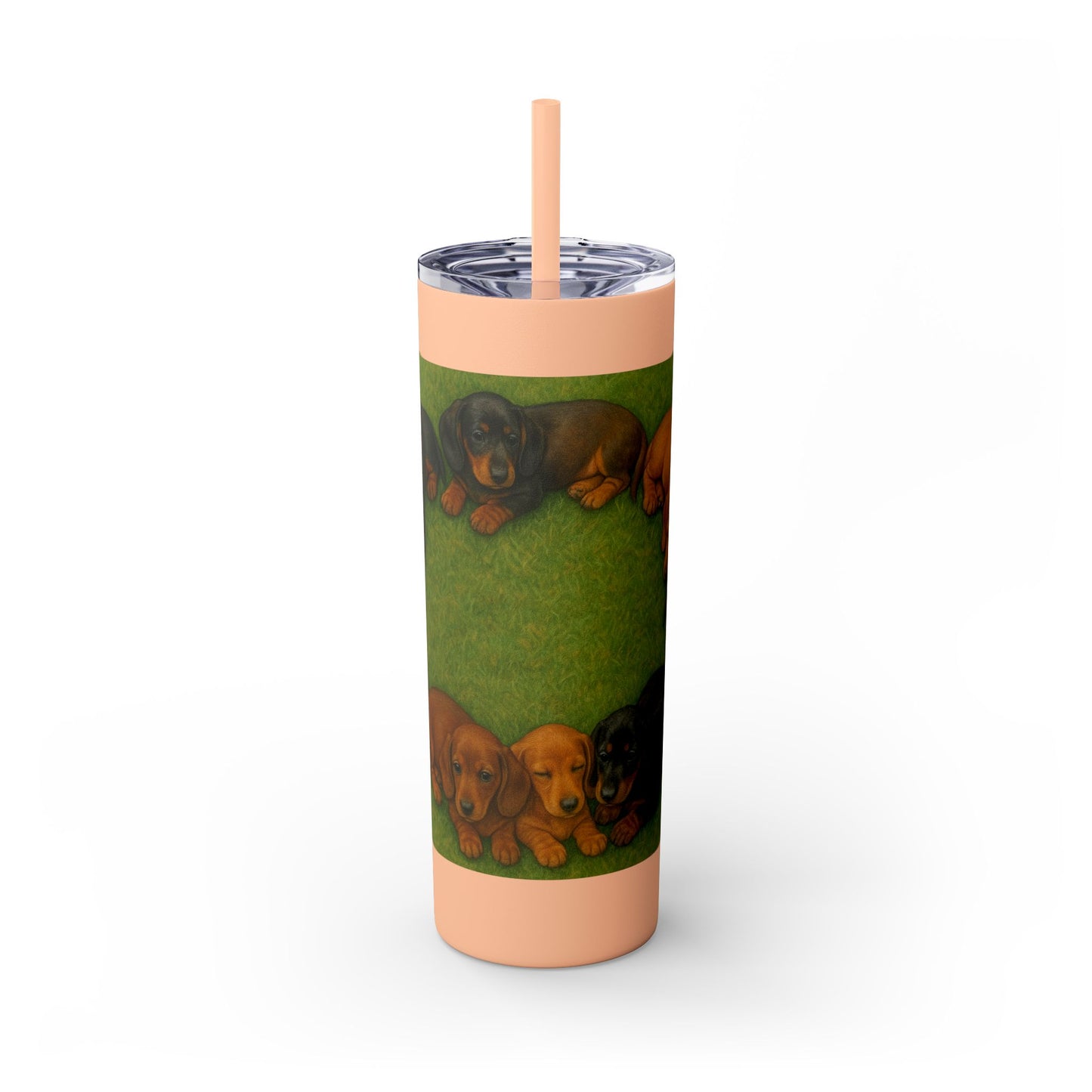 Gobelet isotherme avec paille, motif chiots teckels, 590 ml