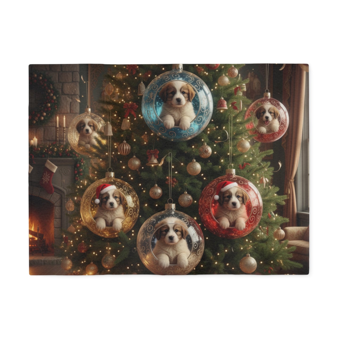 Christmas Puppy Ornament Blanket