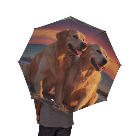 Golden Retriever Love Semi-Automatic Foldable Umbrella