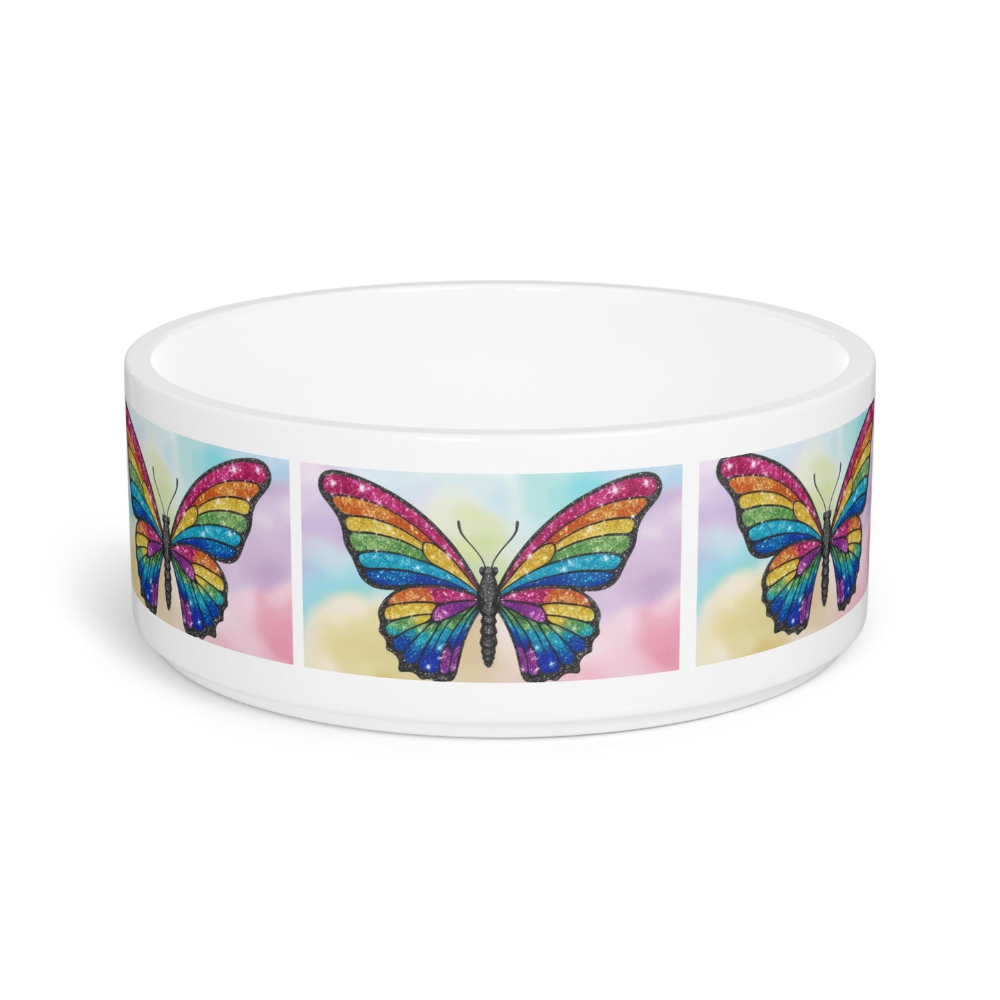 Glittery Rainbow Butterfly Pet Bowl