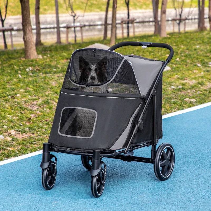 Cochecito plegable de un solo clic para perros grandes, medianos y pequeños, mascotas y gatos con almacenamiento.