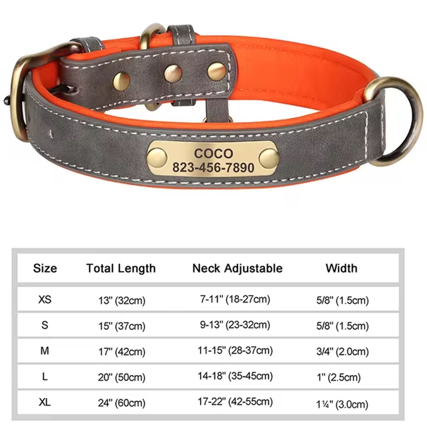 Collar de perro personalizado, de cuero sintético con grabado personalizado, con placa de identificación con grabado gratuito para perros pequeños, medianos y grandes - C1502