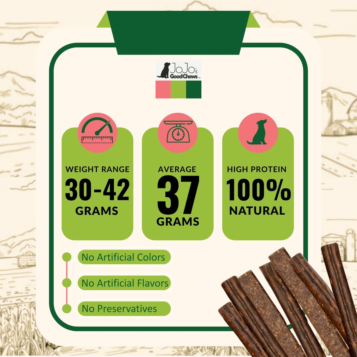 Friandises pour chiens à base de saucisses de bœuf entièrement naturelles – Friandises à mâcher de qualité supérieure riches en protéines et en nutriments – 15 cm (25/boîte)